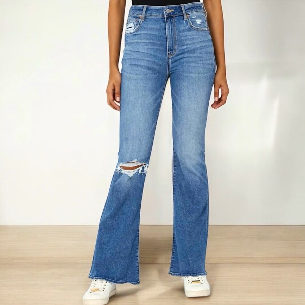 American Eagle High Rise Flare Jeans Size 0 Bohemian 90s Festival High Waist - Picture 1 of 16